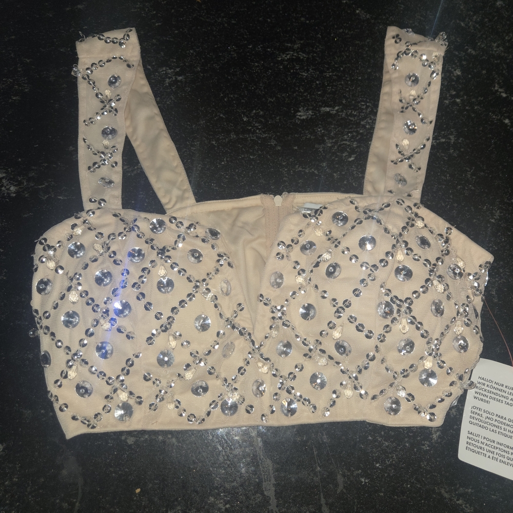 ASOS Petite Beige Sequin Crop Top